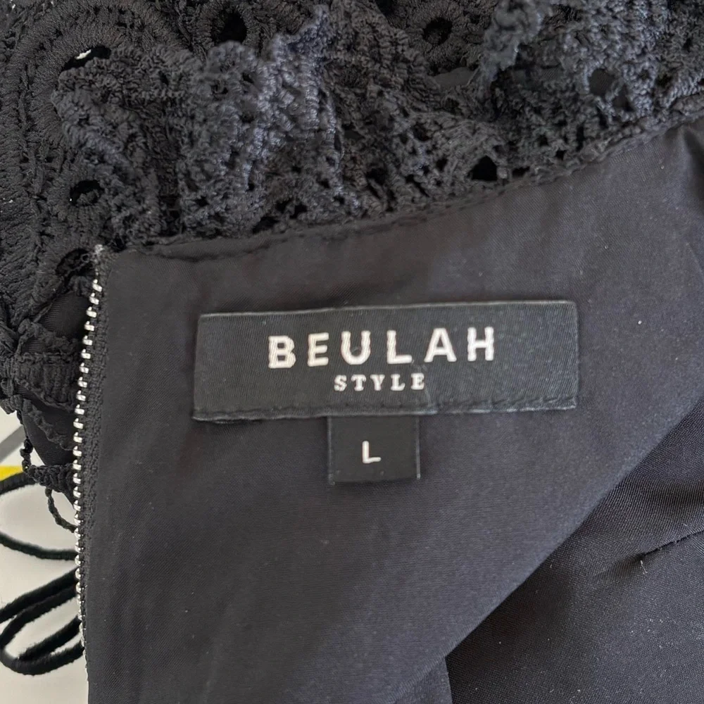 Beulah Black Crochet Fringe Long Sleeve Blouse size 6 zipper back boho festival - Picture 2 of 13